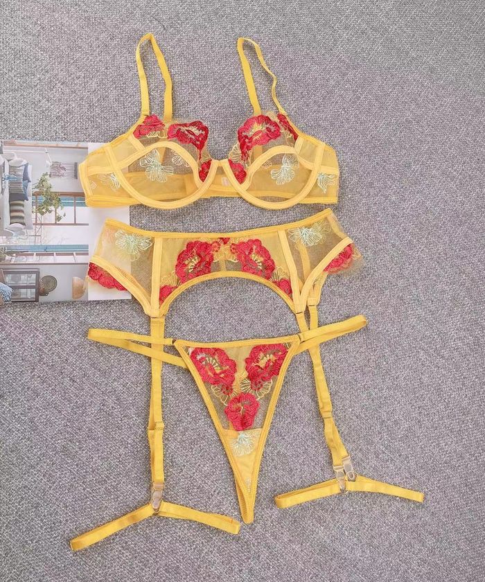 YellowGlamorousFringedSheerLingerie_9